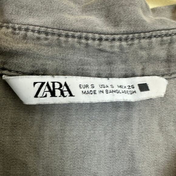 ZARA Denim Chambray Long Sleeve Button Down Shirt with Pockets Gray Size S - Picture 5 of 9